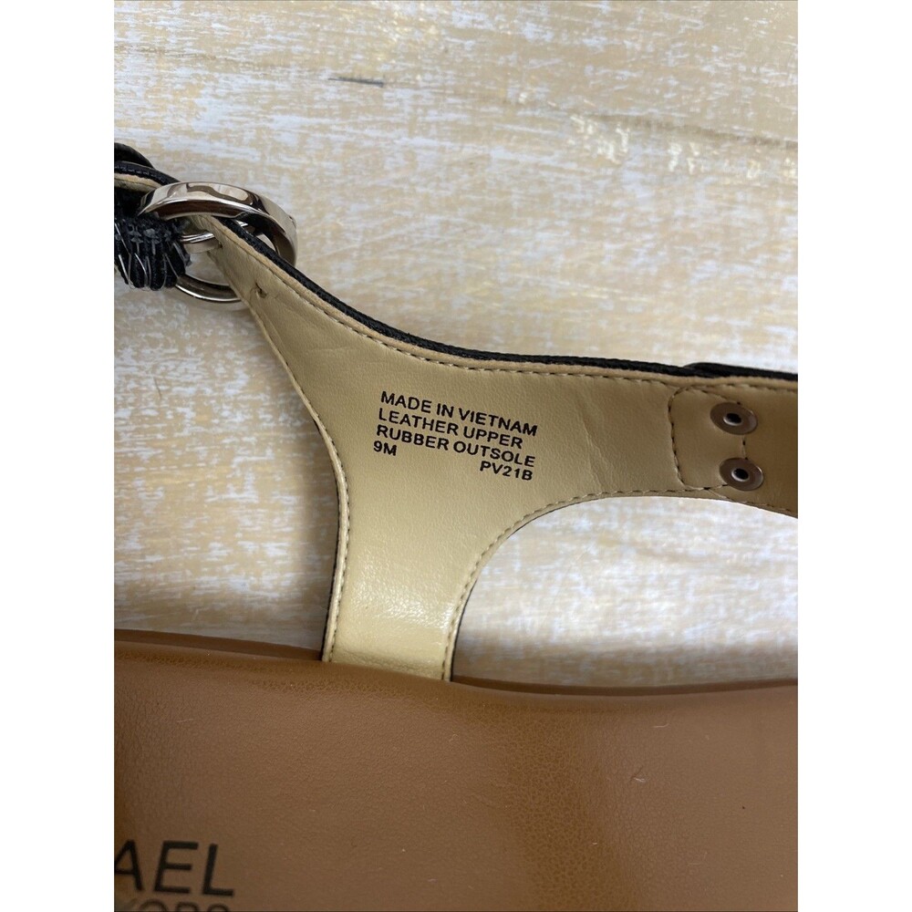 Michael Kors MK Plate Silver Logo Women's Black Leather Sandals Sz 9M - Picture 10 of 10